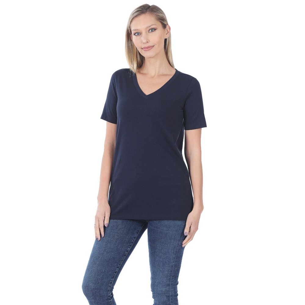 Zenana Outfitters Deep Blue V-Neck Tee
